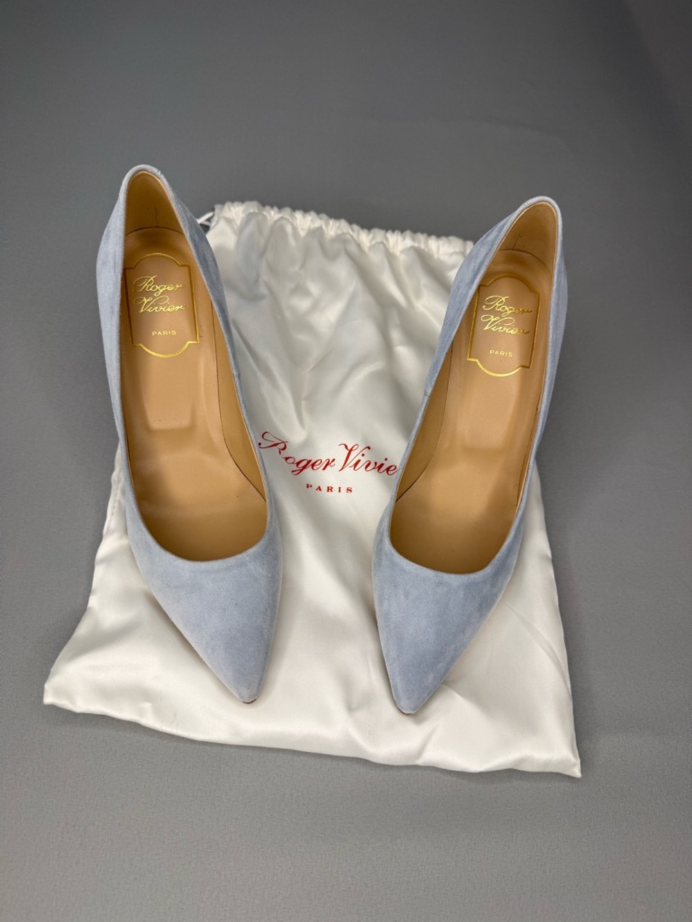 Roger Vivier Light Blue Suede Heels Pumps Size 37.5 Italian Luxury w/ dust bag - Picture 9 of 14